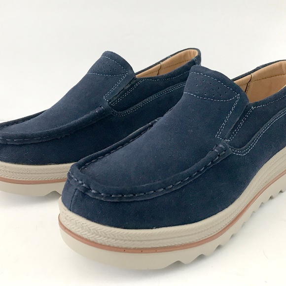 none Shoes - Navy Wedge Loafers 9